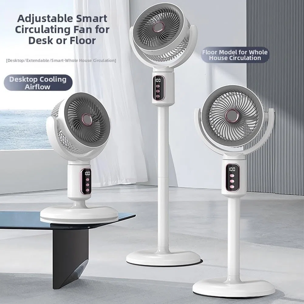 Ventilador de suelo recargable por USB con oscilación de 180 grados y motor silencioso sin escobillas para una circulación eficiente del aire (modelo de carga)