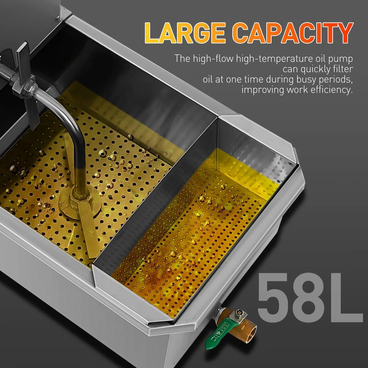 Carro de filtro de aceite para freidora móvil de acero inoxidable, sistema de filtración de aceite de 58 litros para un filtrado rápido en restaurantes y supermercados