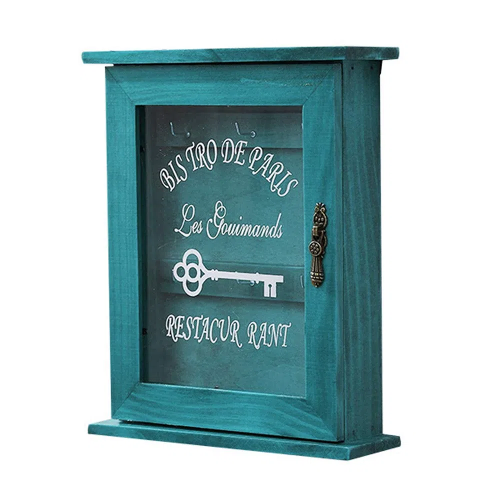 Pssopp Caja Porta Llaves de Madera para Montaje en Pared, Gabinete Organizador, Azul