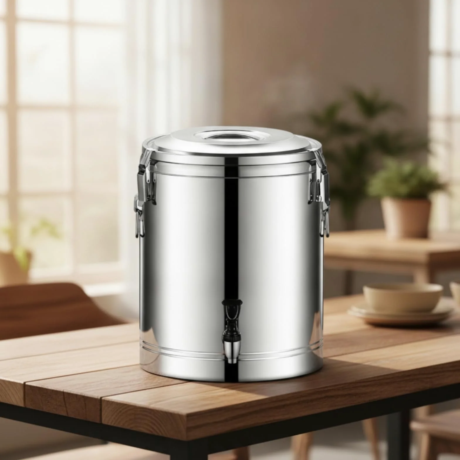 Qianly Cubo Térmico con Tapa Comercial Contenedor Isotérmico Acero Inoxidable Sellado Termo Industrial para Bufés, 20L, Con Grifo