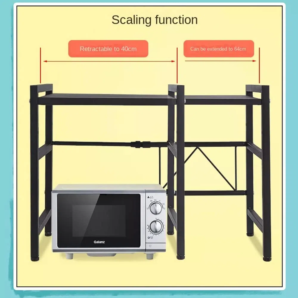 LANTUS Soporte Extensible para Microondas Estante para Horno de Microondas de Acero al Carbono-40/64 * 45 * 36.5cm -Black -1pc