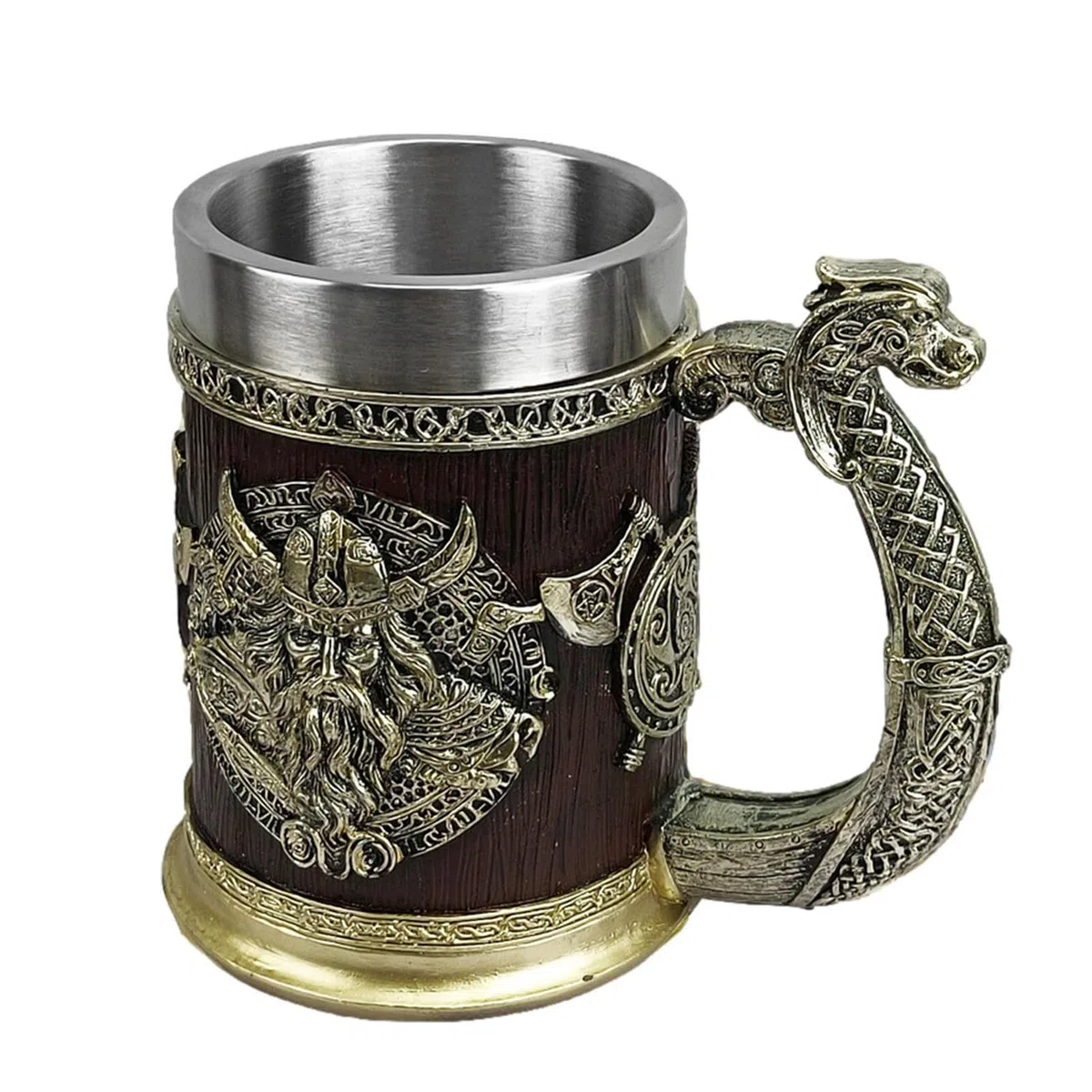 600ml Taza de cerveza nórdica vikinga, taza de café de acero inoxidable con barco de dragón guerrero vikingo nórdico, taza de cerveza Stein, taza coleccionable para hombres, regalo del día del padre