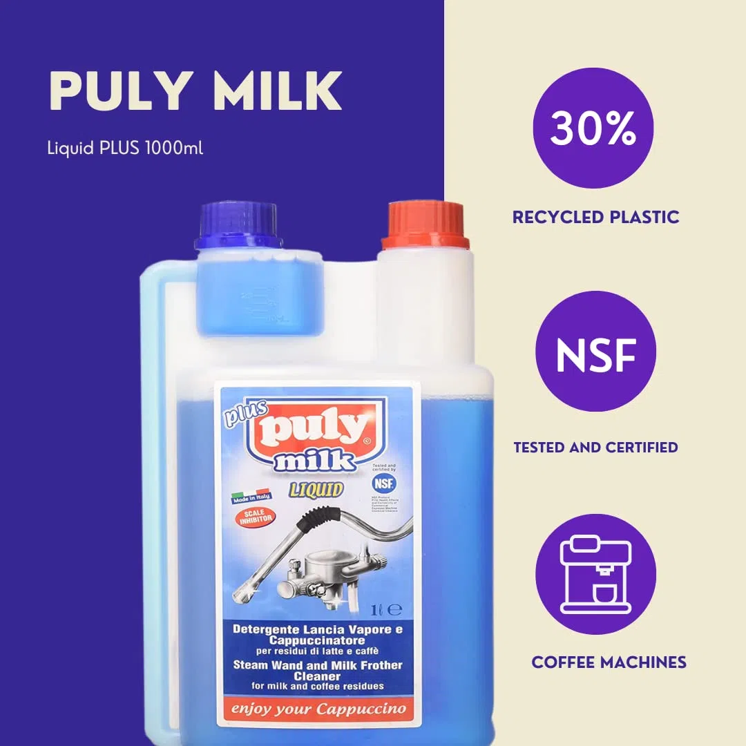 Puly Caff Milk Plus - Limpiador líquido de espuma de leche y residuos, detergente para máquinas de café espresso, sistemas y equipos, 1000 ml