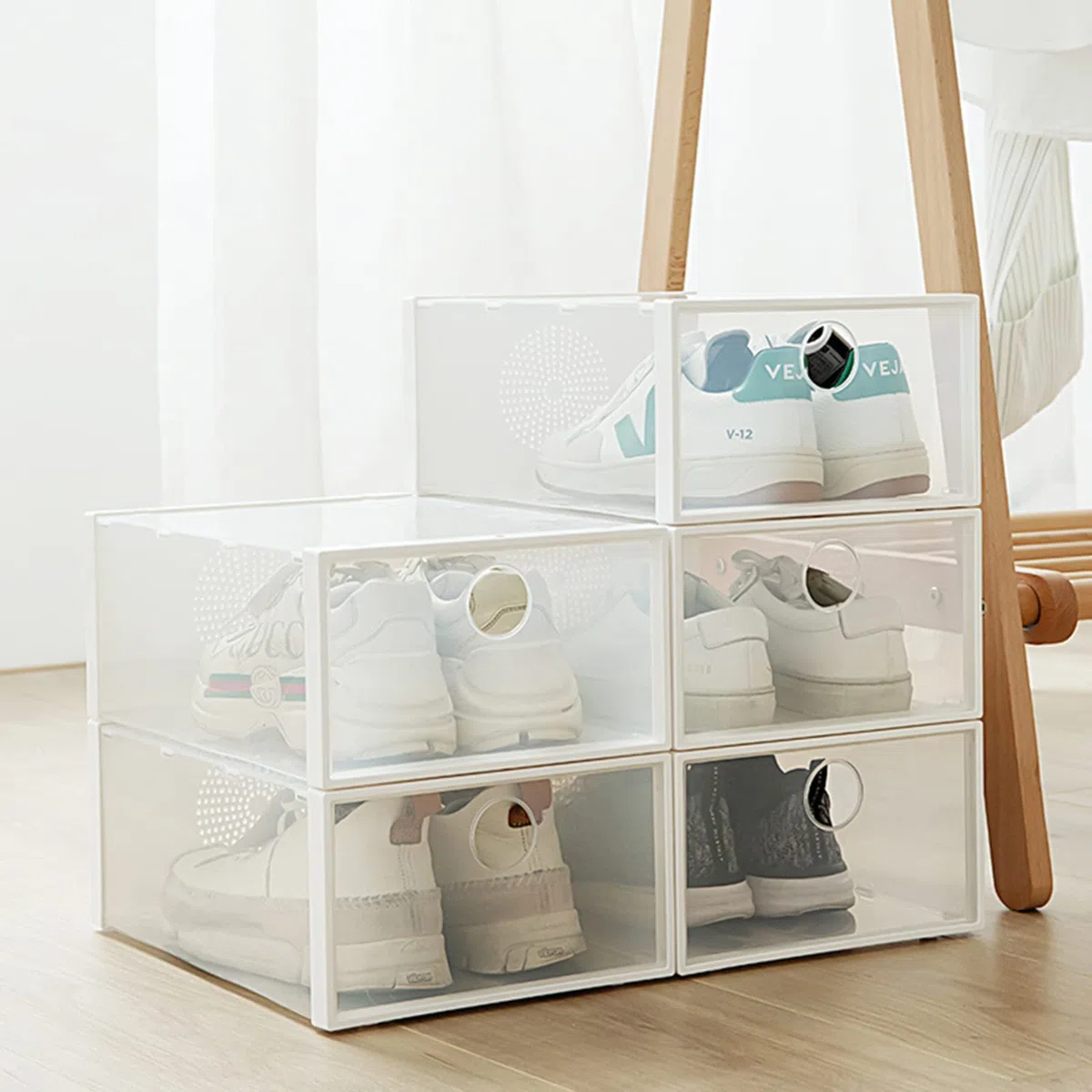 Windfromort Cajas de Zapatos 4 Pieza Transparentes Cajas de Almacenamiento de Zapatos 33.5x23x13 cm Apilables Contenedor Zapatos para Tacones Altos Zapatillas de Deporte