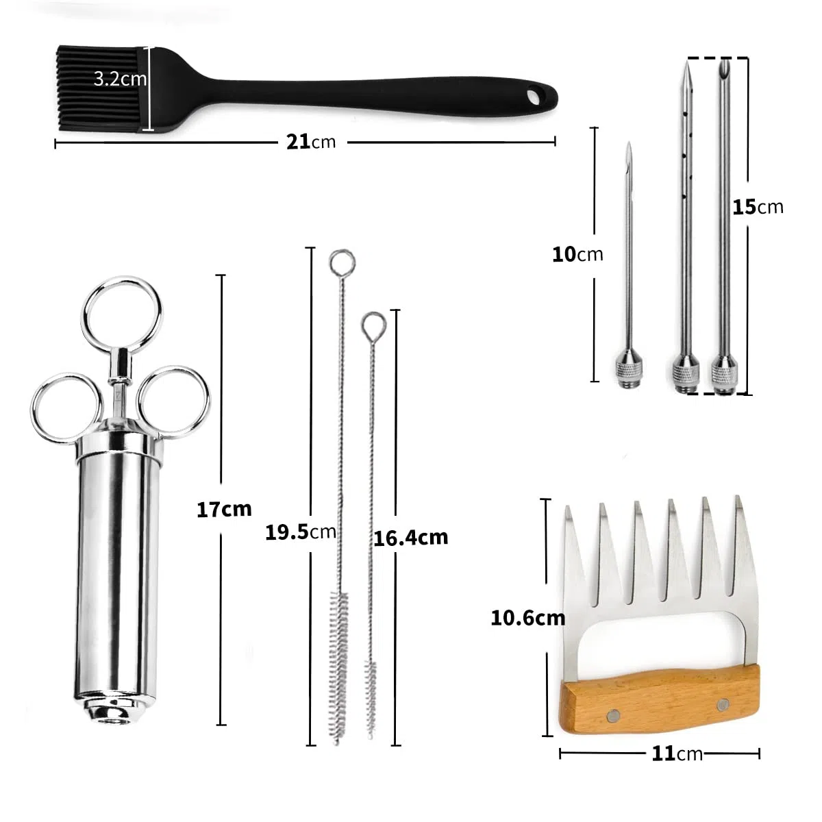 Jeringa de Cocina para Marinar Inyector de Salsas 60ml Inyector de Condimento Acero Inoxidable+3 Agujas +2 Separador de Carne +1 Cepillo, Jeringa para Rellenar Carne Inyector Salsas Asados Pavo Res