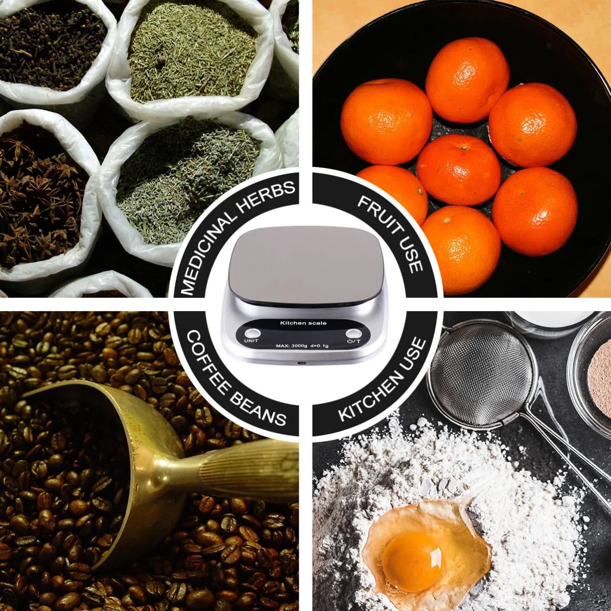 Beaupretty Báscula Sensores de Alta Precisión Digital de Cocina Recargable de Acero Inoxidable y Capacidad de 3 Kg para Uso en Cocina y Joyería