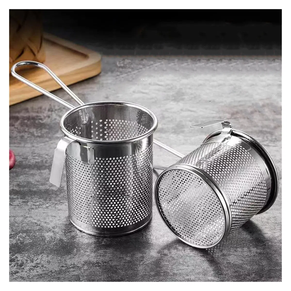 Cesta para freidora de acero inoxidable 304, cesta para freír en caliente, filtro para sartén, colador de alimentos, pantalla para fugas de aceite, cesta coladora con filtro para bolas de masa hervi