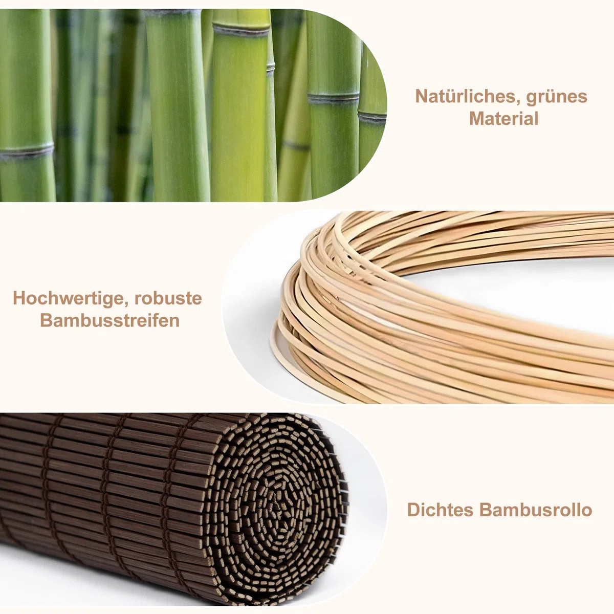 WOLTU Estores de Bambú, Persianas Enrollables para Exterior e Interior, Cortina de Bambú Natural, Estor Transpirable de Puertas o Ventanas, Protección Solar y Privacidad, Marrón Oscuro, 80x220 cm