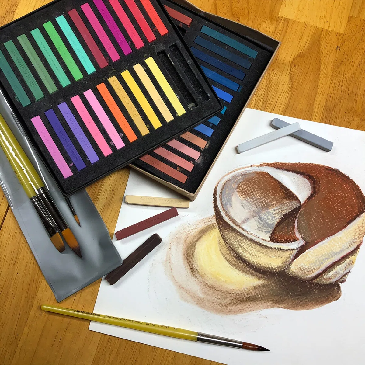 Charvin Artist Colored Chalk Pastels (juego de 48) – Solubles en agua pastel para pintura húmeda y seca