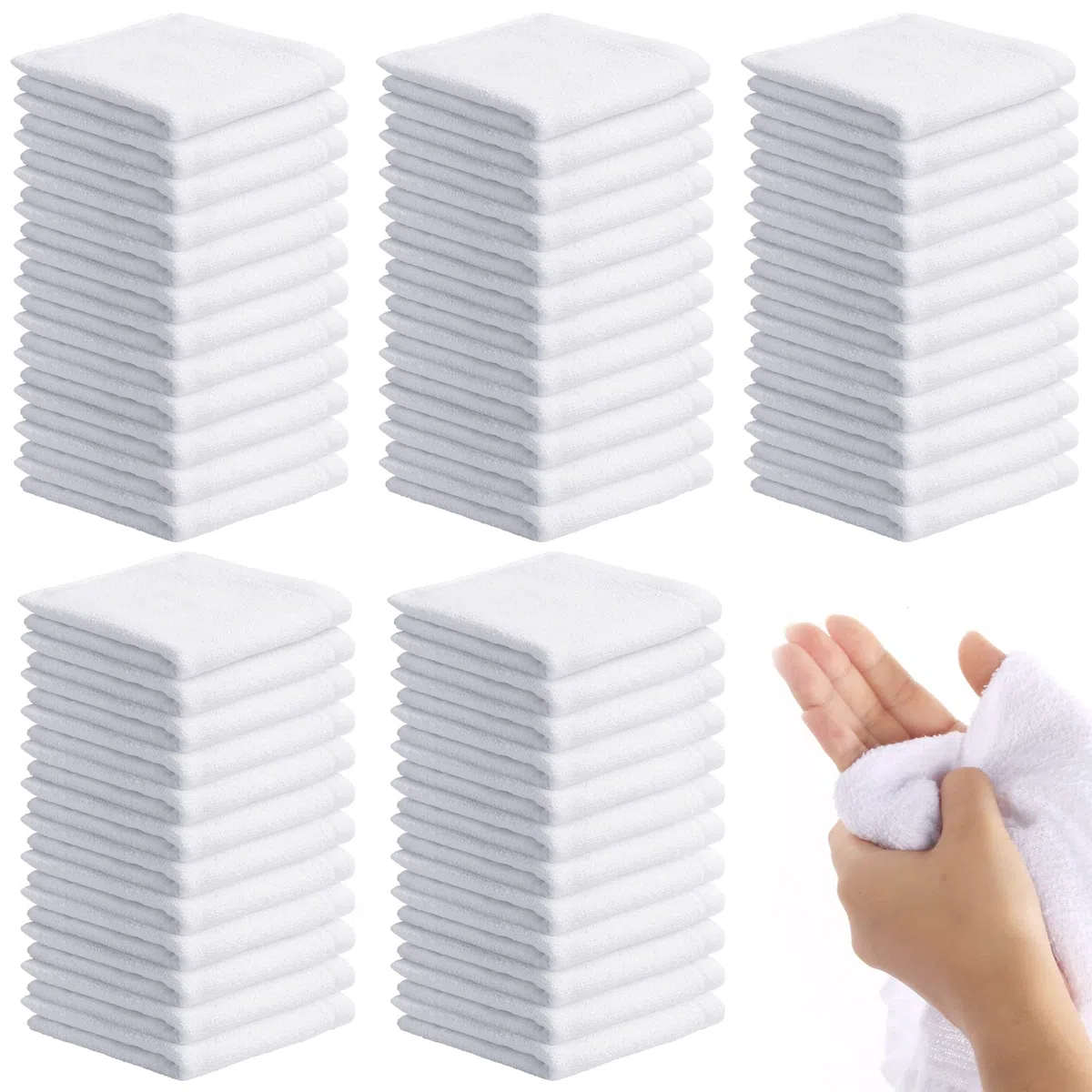 Juego de 60 paños suaves de 12 x 12 pulgadas, algodón blanco, paños absorbentes, trapos de limpieza, toallas multiusos lavables a máquina, toallas de gimnasio para baño, suministros de cocina
