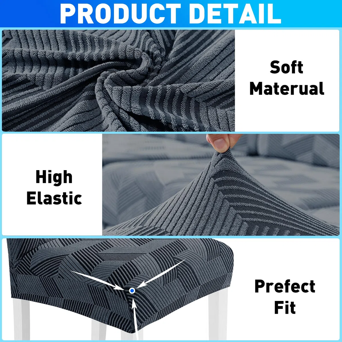 Fundas Sillas De Comedor Pack 6, Fundas Sillas Elástico Universal con Respaldo, Ajustables, Modernas, Duradera, Extraíbles, Lavables, Suave Y Confortable, para Hogar, Gris Oscuro