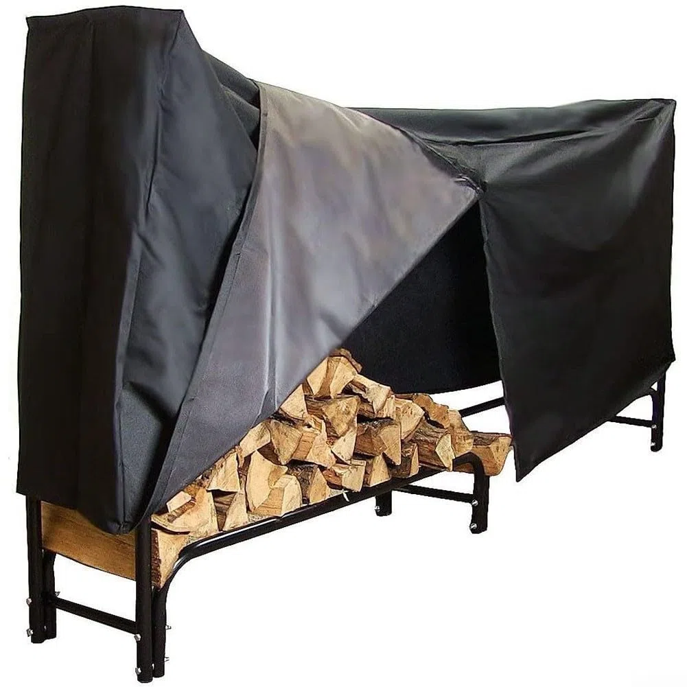 Cubierta para leña de 8 pies, impermeable, resistente al agua, tela de PVC Oxford, protector de soporte de madera para exteriores con asas reforzadas y rejillas de ventilación dobles para