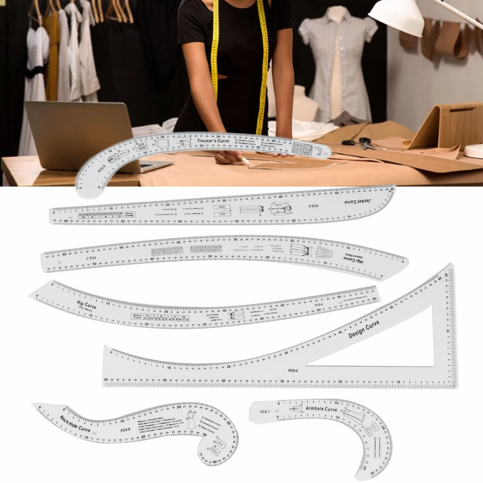 Regla de Curva Francesa, 7 Piezas de Regla de Costura Acrílica, Conjunto de Reglas de Reglas de Patrón de Curva Francesa Clara para Diseñadores, Fabricantes de Patrones y Sastres
