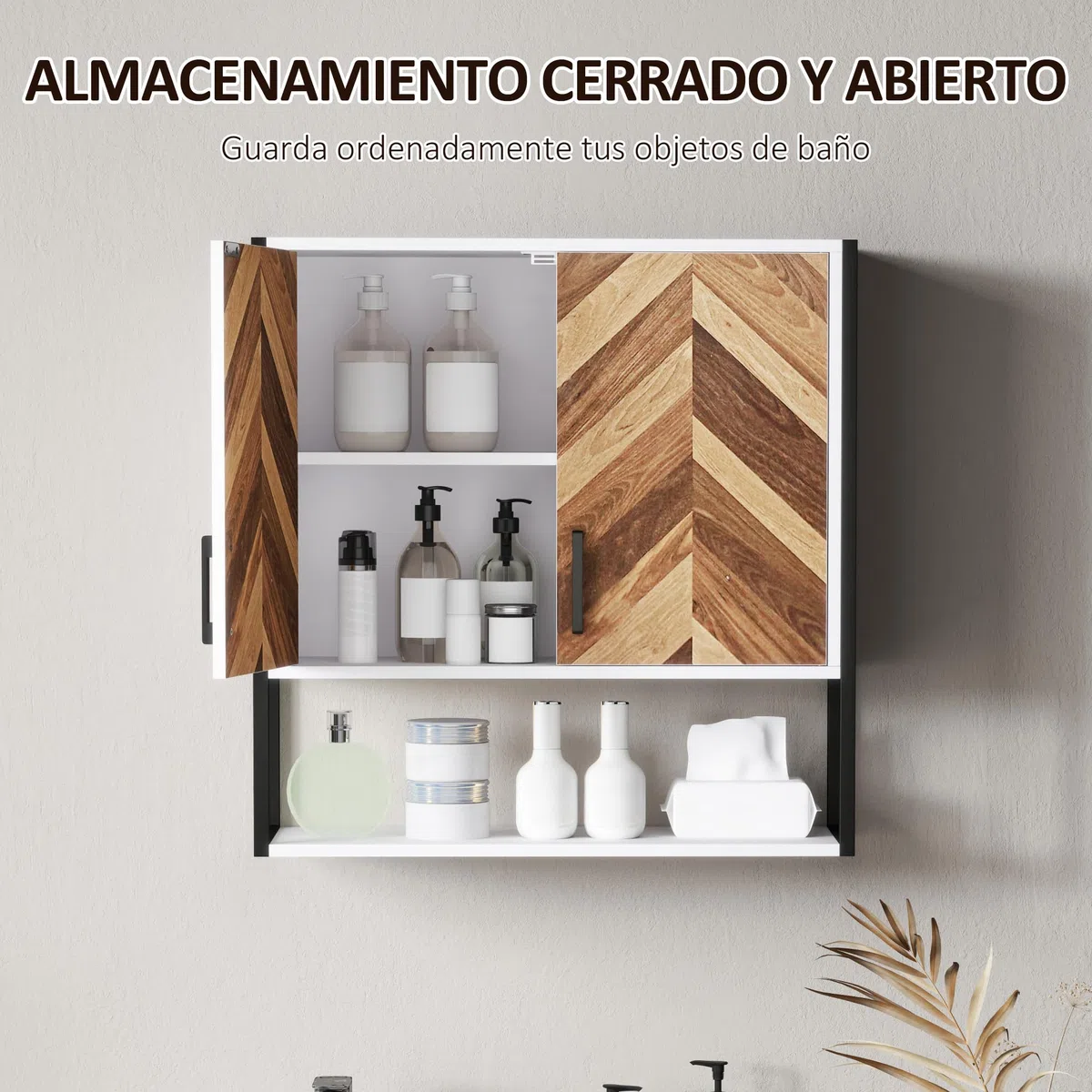 HOMCOM Armario de Pared para Baño Multiusos 59x20x60 cm Multicolor | Mueble de Baño Suspendido, Armario Colgante de Almacenamiento, con 2 Puertas, Estante Ajustable, Estante Abierto