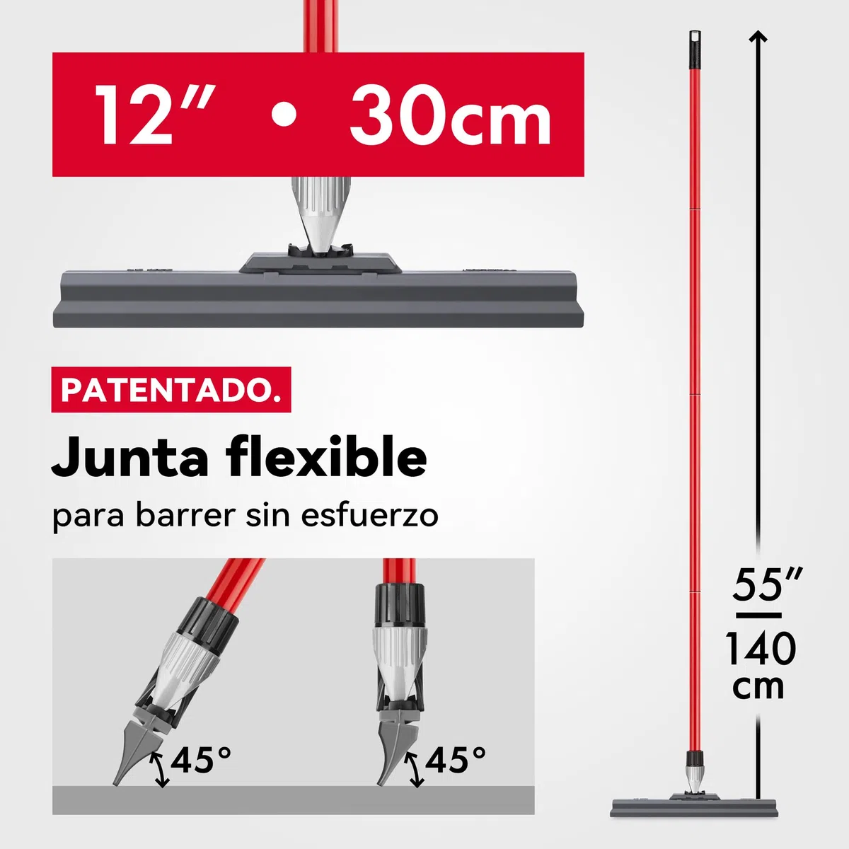 Tyroler Escobilla de Goma Silicona | Cabezal de 100% Silicona de 30 cm | Mango de 140 cm | Escoba de Goma para Suelo | Haragan para Suelos Exterior| Aragan para Suelos | Araganes para el Suelo