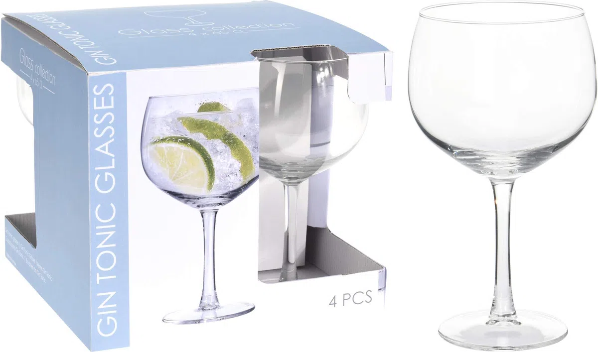 Juego de 4 650 Ml Gin Tonic Globo Cóctel Batidora Cristal Vasos