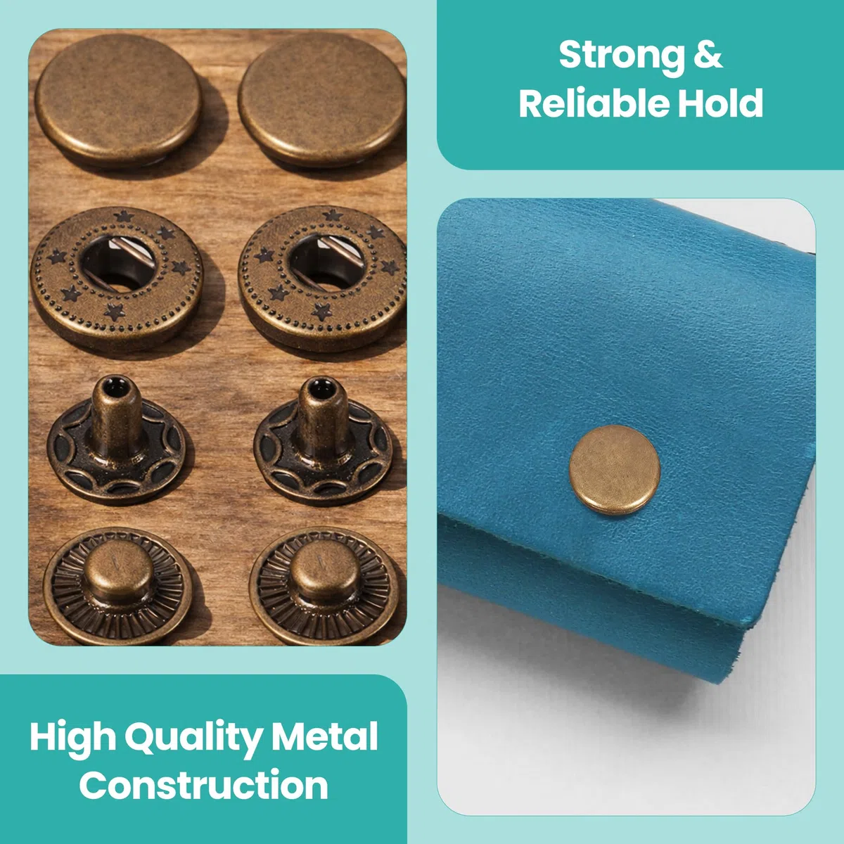 Trimming Shop Juego de 400 botones de presión de resorte S de 15 mm, botones de metal sin coser con troqueles de fijación y prensa manual de máquina verde para manualidades, bolsos, cinturones,