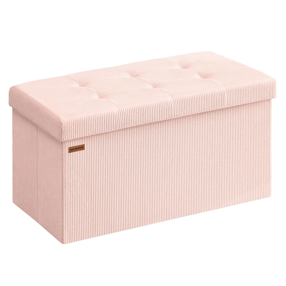 SONGMICS Puff Almacenaje, Baúl de Almacenaje Plegable, 38 x 76 x 38 cm, Taburete Reposapiés, Banco de Cama, Soporta hasta 300 kg, para Sala de Estar, Dormitorio, Entrada, Rosa Jalea LSF603R01