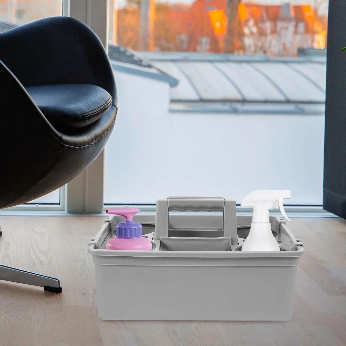 NUOBESTY Cesta para Artículos de Limpieza de Plástico Asa y 2 Compartimentos Organizador Multiusos para Almacenamiento y Transporte Hogar y Hotel