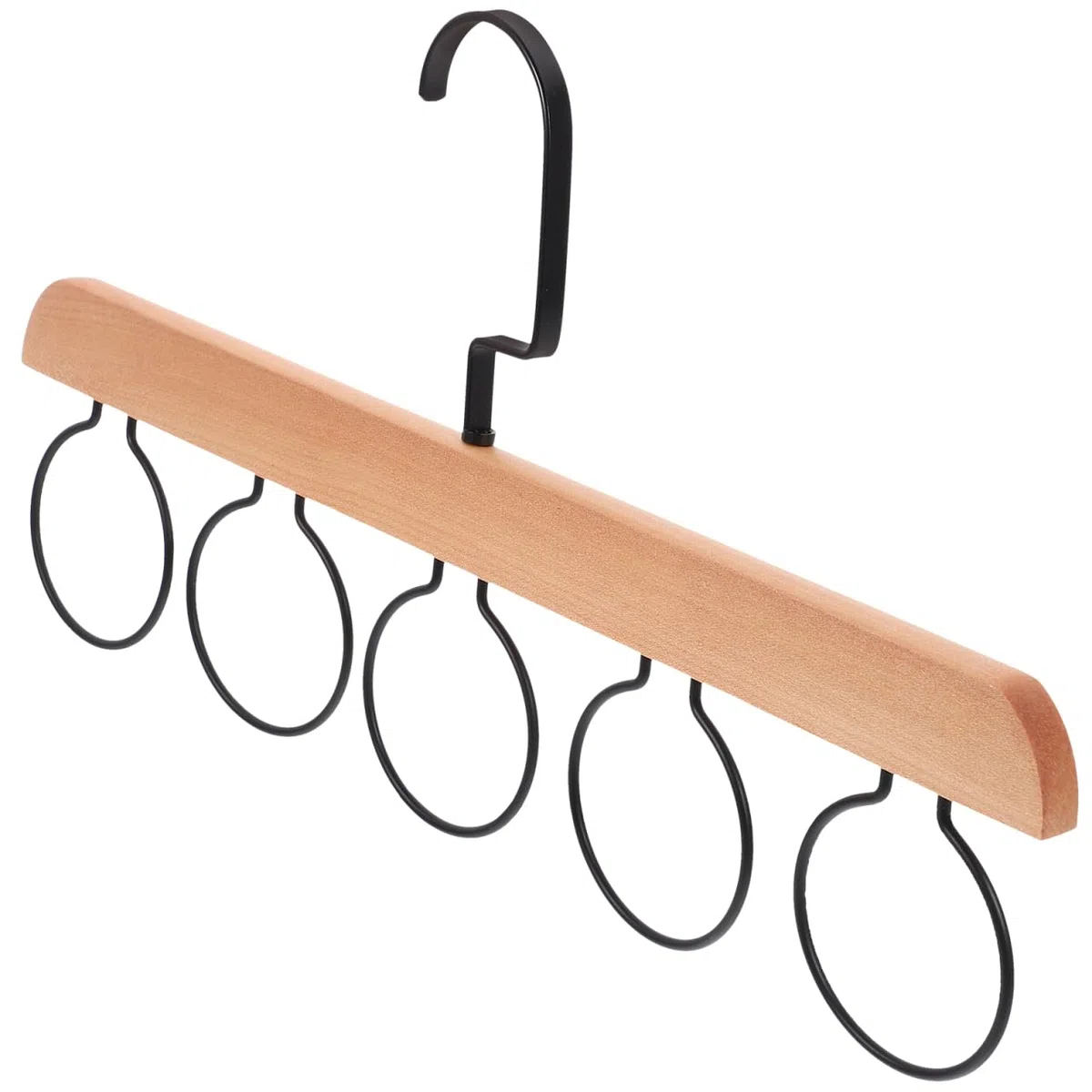 Yardwe Organizador De Madera para Corbatas Bufandas Y Cinturones con 5 Anillos Colgador Multifuncional para Armario Fácil De Usar 14.17X7.67 Pulgadas