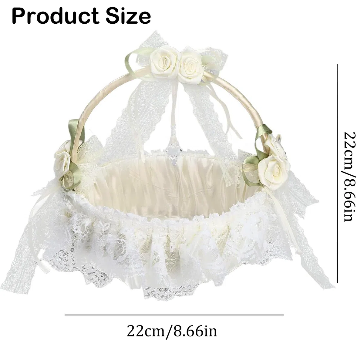 Cesta de Flores, Blanco Cesta de Flores de Encaje con Lazo para Boda de Estilo Europeo Cestitas Regalos Vacias Decoracion Cestas, para Decoración de Boda, Ceremonia de Fiesta （Blanco Roto）