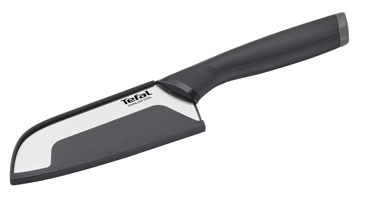 Tefal Santoku Comfort - Cuchillo de 12 cm de acero inoxidable con mango ergonómico, color negro