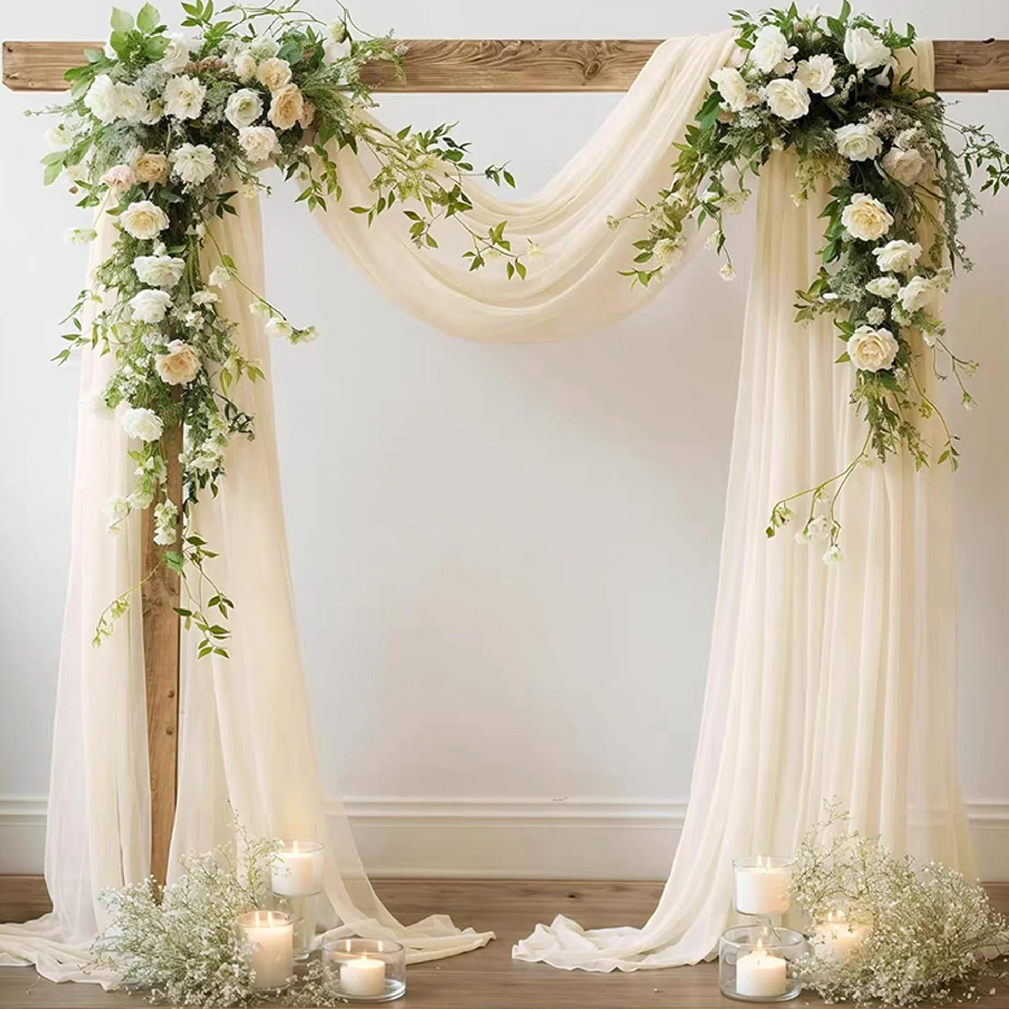 Cortina de Arco de Boda, Cenefa de Boda Cortinas con cenefas, Cenefa Transparente decoración a Mano alzada, Fondo de, para fotografía Fiesta cumpleaños (Marfil, 0,75 x 8 m)