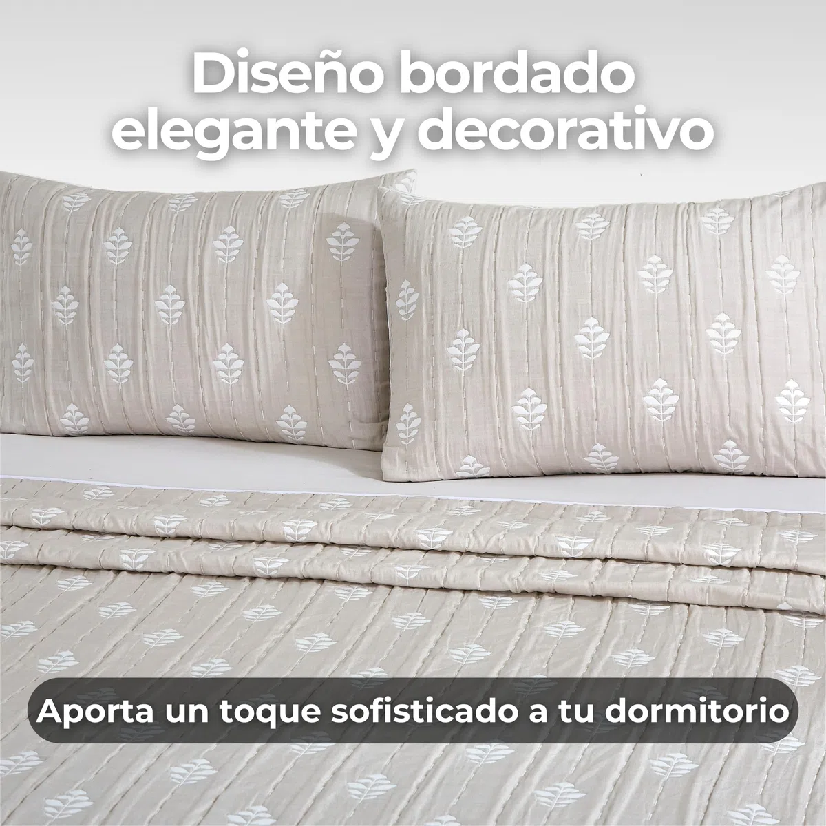 Colcha Boutí Bordada Cama 90 (180x260) para Verano y Entretiempo - 100% Microfibra Suave – Cubrecama Moderno Multiusos Ligero y Transpirable - Incluye 1 Funda de Almohada 70x50 cm (Cosenza Arena)