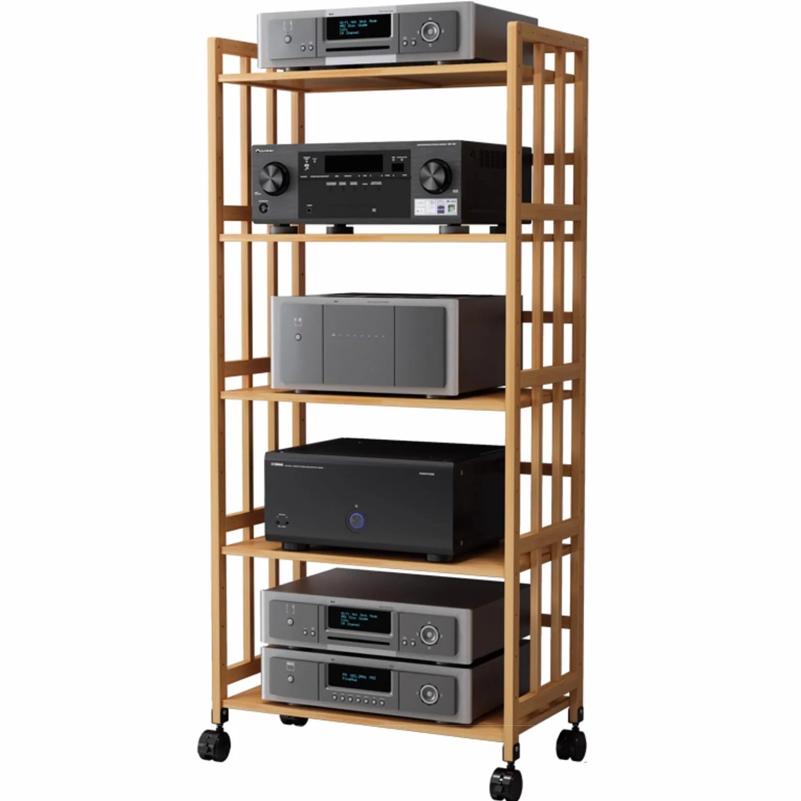 Soporte de alta fidelidad de altura ajustable, estante multimedia de 5 niveles para reproductores de TV, DVD, cajas de cables y almacenamiento de discos, armario estéreo versátil para sistema de