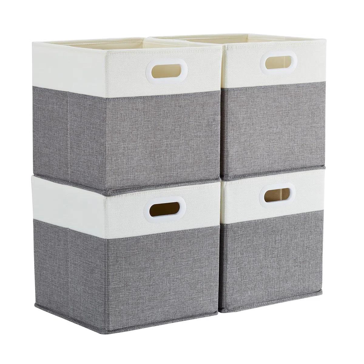 Mangata Cajas de almacenamiento de 33 x 38 x 33 cm, cestas de almacenamiento de tela para cubos de ropa, cestas, cofres, juguetes (Blanco Gris, 4 piezas)