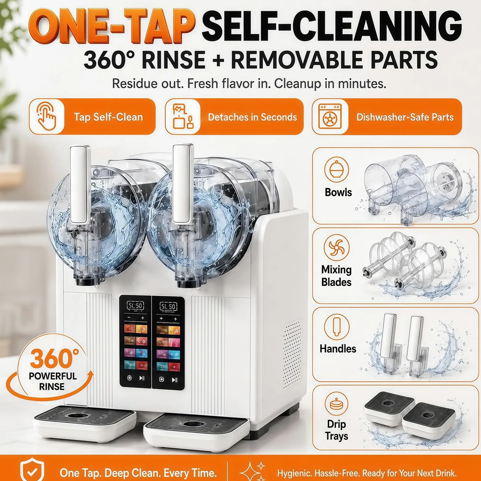 Máquina para Granizados y Slush 2 en 1, Máquina de Helado Soft Profesional con 2 Tanques, Dispensador Automático Táctil para Batidos, Smoothies, Helado y Bebidas Frías para Fiesta y Bar White