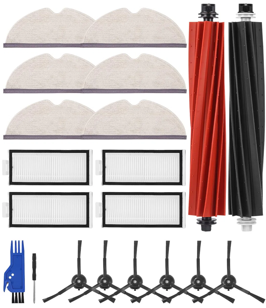 Kit Accesorios Recambios para Roborock Q5 Pro+/Q5 Pro/Q8 Max+/Q8 Max Aspiradora, 2 Cepillo Principal,4 Filtros HEPA, 6 Paños de Limpieza, 6 Cepillos Laterales, Repuestos para Roborock