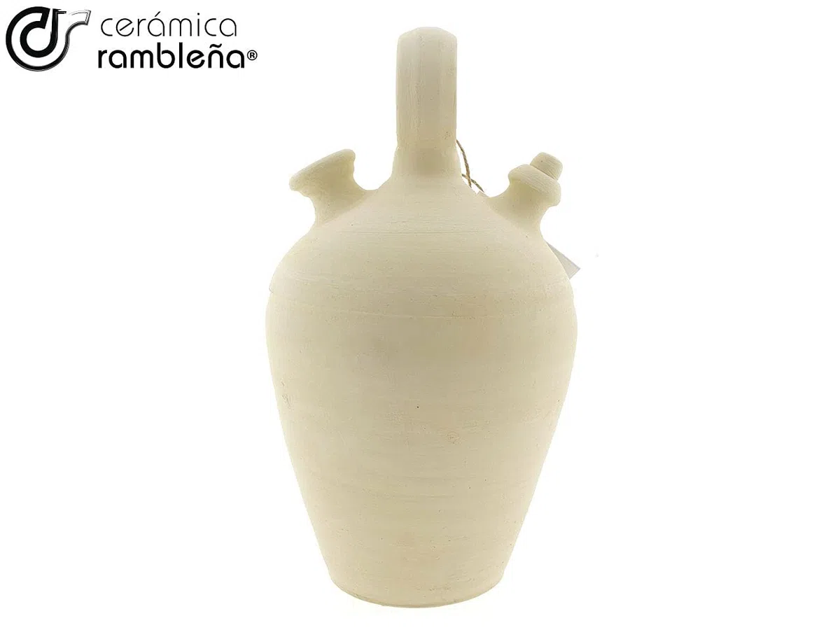 CERÁMICA RAMBLEÑA | Botijo de barro tradicional asa redonda base fina de La Rambla (Córdoba) | 100% Hecho a mano | 2.75 litros | ECO | Plato NO incluido