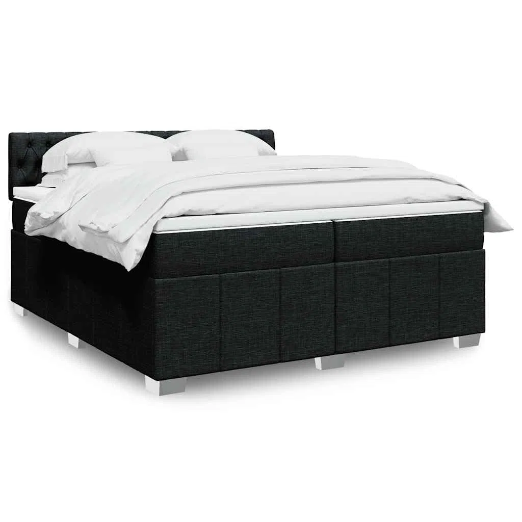 Cama con somier con colchón de 200 x 200 cm en tejido negro, núcleo de muelles ensacados para un agarre óptimo y una transferencia de movimiento reducida, incluye cómodo y transpirable