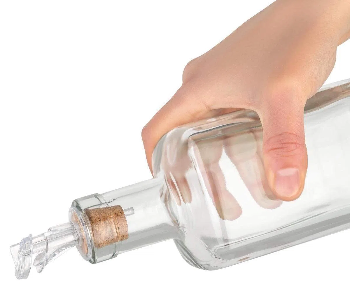 Paquete de 5 vertedores de plástico con corcho | ancho | adecuado para aceite, vinagre, licores o alcohol