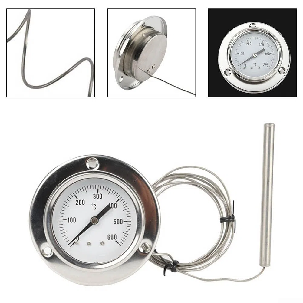 Termómetro industrial para horno con sonda capilar de presión de acero inoxidable y extensor de 1 5 metros para rango de temperatura de 0 a 600 grados Celsius