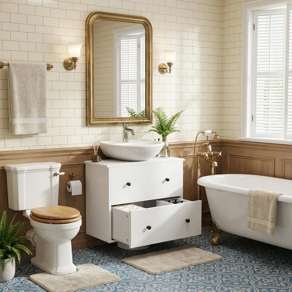 YITAHOME Mueble de baño montado en la Pared Debajo del Lavabo, Almacenamiento de baño con 2 cajones, Armario de Almacenamiento de Papel higiénico, Mueble de tocador, 60 x 30 x 50 cm para baño pequeño