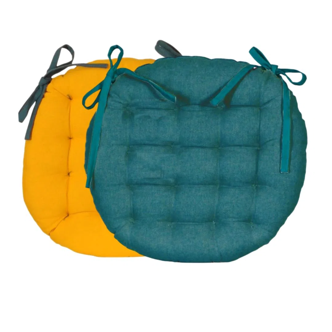 Actout Ciel - Cojín para Silla Redonda, Bicolor D. 40 cm, Azul Pato/Mostaza