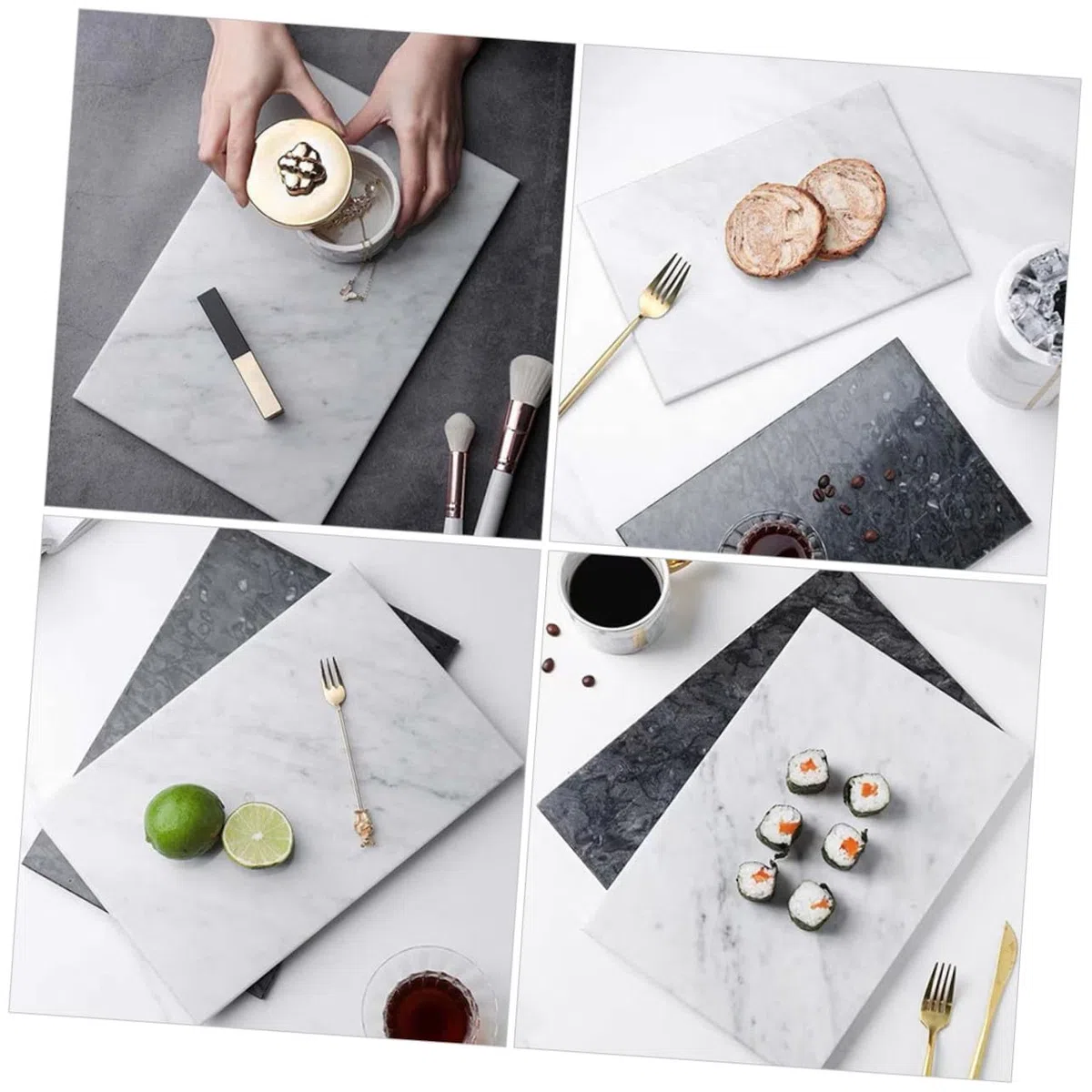 Tabla de Mármol Blanco para Cortar y Servir, Resistente a Manchas y Ligera, Adecuado para Cocina y Presentación de Alimentos