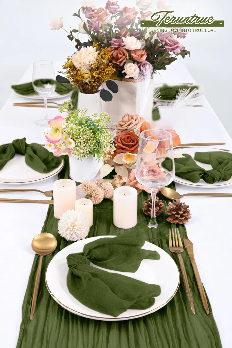 Teruntrue Lote de 30 servilletas de Tela Color Verde Oliva, 50 x 50 cm, servilletas de Gasa, servilletas de Mesa Estilo Bohemio para cenas, Decoraciones para Bodas y Fiestas de cumpleaños
