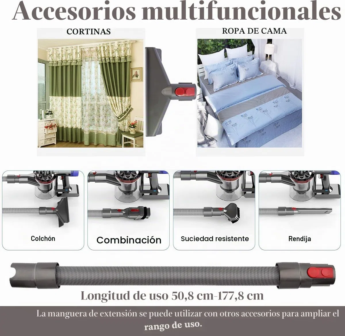 Juego 6 accesorios para cepillo Dyson con de manguera extensible boquilla para juntas para Dyson GEN5 G5 V15 V12 V11 V10 V8 V7 limpiar juntas esquinas,Pies cama animales y sofás de limpieza rápida