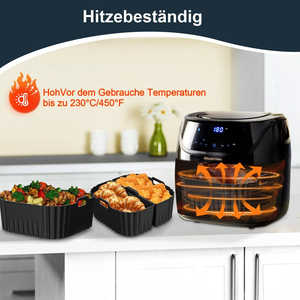 Molde Silicona Freidora de Aire para Russell Hobbs XXL 8L (27170-56) / 8,3L(27632-56), Reutilizable Recipientes Cuadrado Airfryer Accessoire Cesta Utensilios Antiadherente, Sin BPA (3 Piezas)