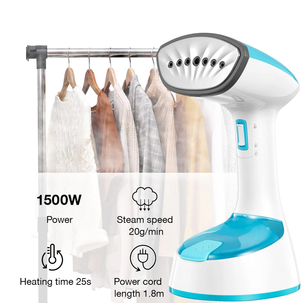 VINATO Plancha Vapor Vertical, 1200W con depósito de agua de 260 ml en 30s Calentamiento Rápido para Uso Diario y Viajes