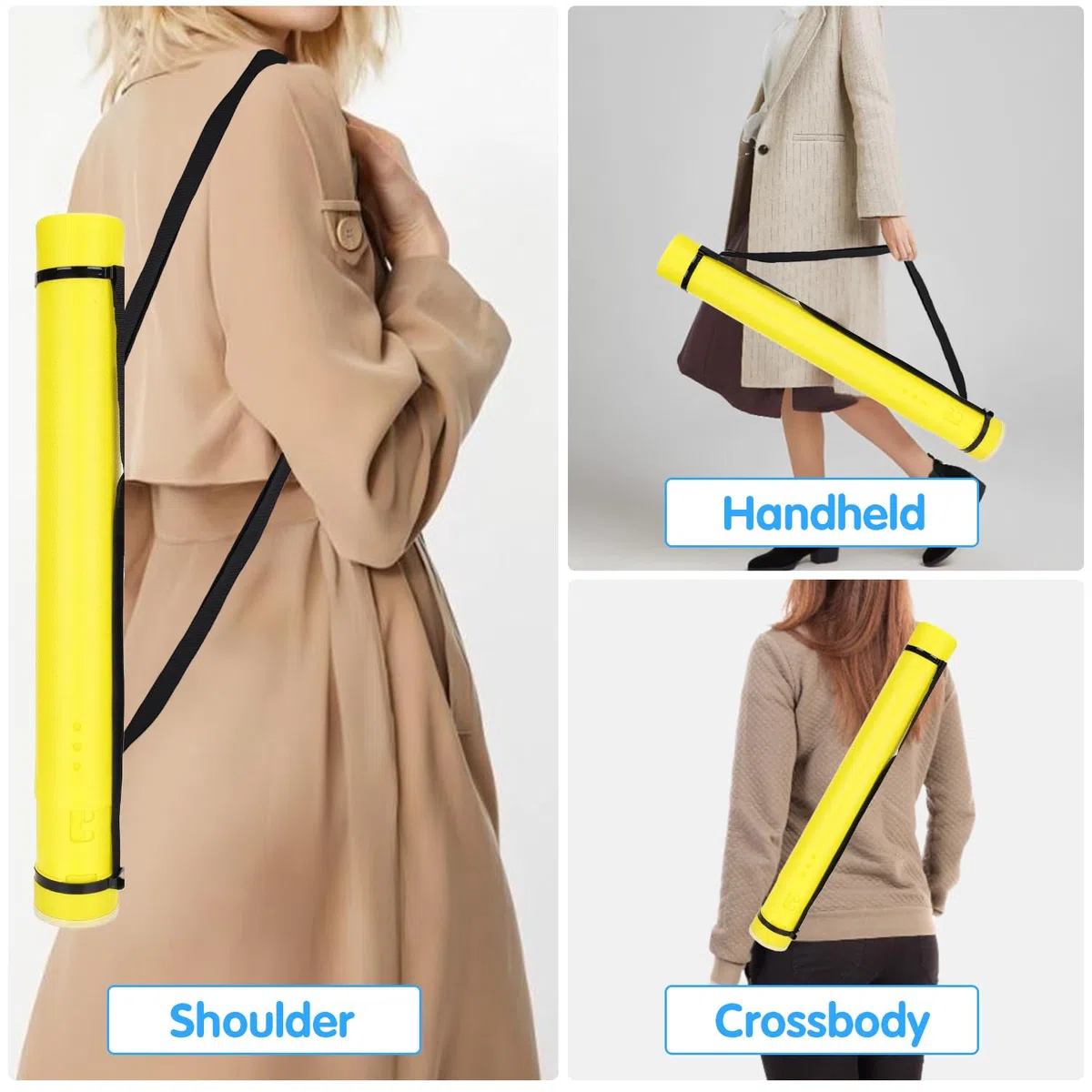 Tubo Carteles Extensible 63-108cm PE Amarillo Almacenamiento Planos | Transporte Dibujos Documentos Mapas Impermeable para Artistas Ingenieros