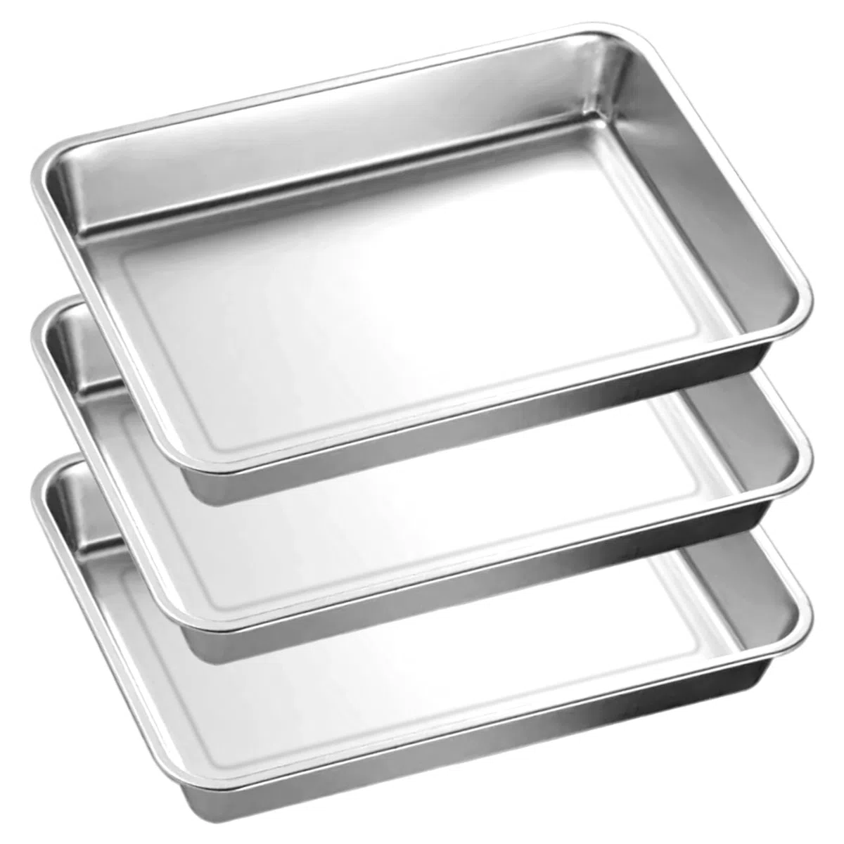3 piezas Bandeja horno acero inoxidable para repostería, asados y verduras, bandejas horno 40 x 30 x 4,8 cm, bandeja de horno rectangular 201 para cocina diaria