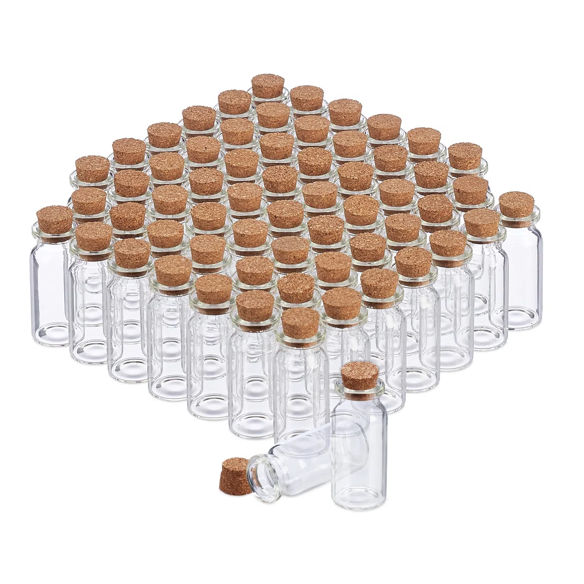 Relaxdays Mini recipientes de Cristal con tapón de Corcho, 60 Unidades, Especieros pequeños, 10ml, Transparente