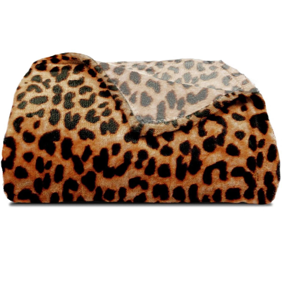 MANEMI - Manta Poliéster 100% Microfibra 220 x 240cm, Manta Sofá y Cama, Estampado Animal Leopardo, Beige