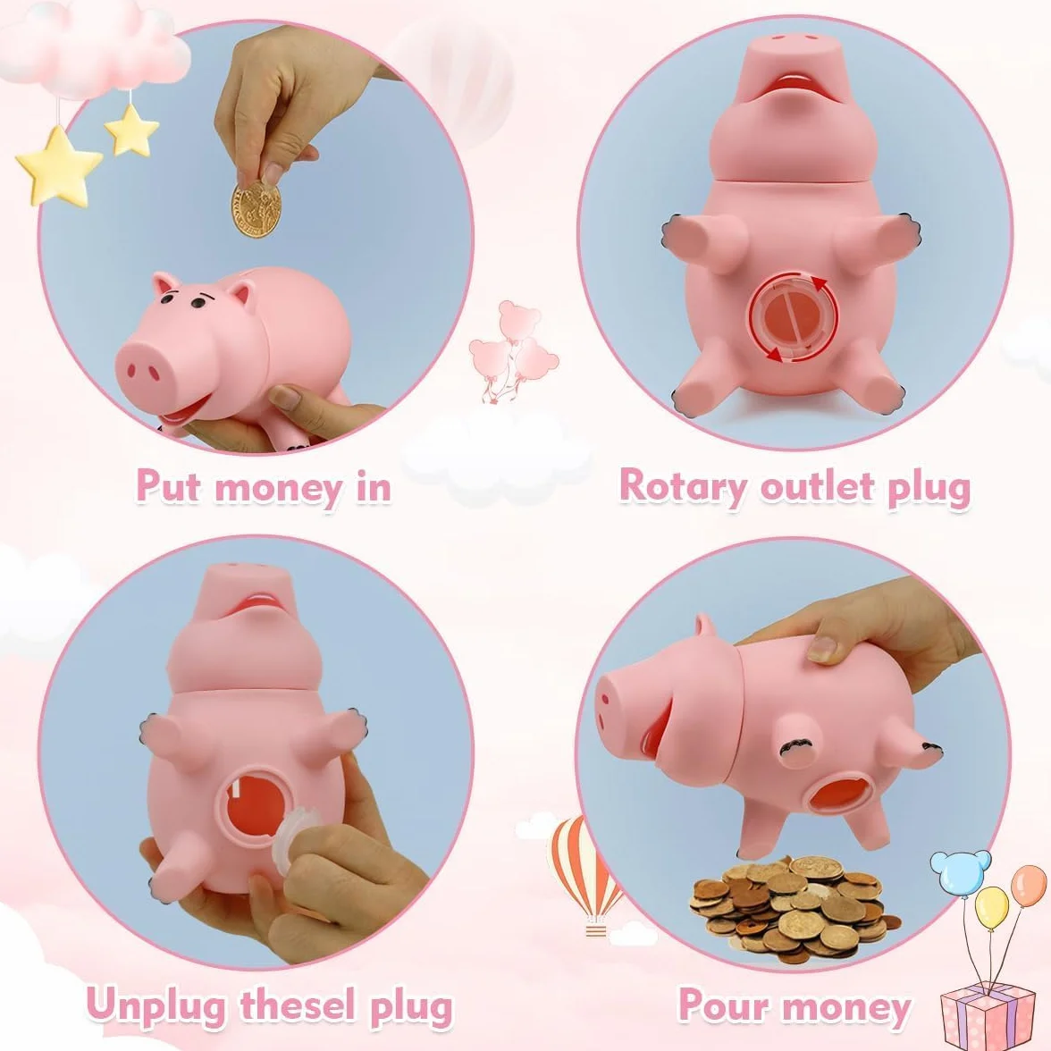 Hucha Hamm Toy Story Alcancía Ahorro de plástico Hucha para niños y Adultos Regalo de cumpleaños con Paquete Lindo, Alcancía Rosa