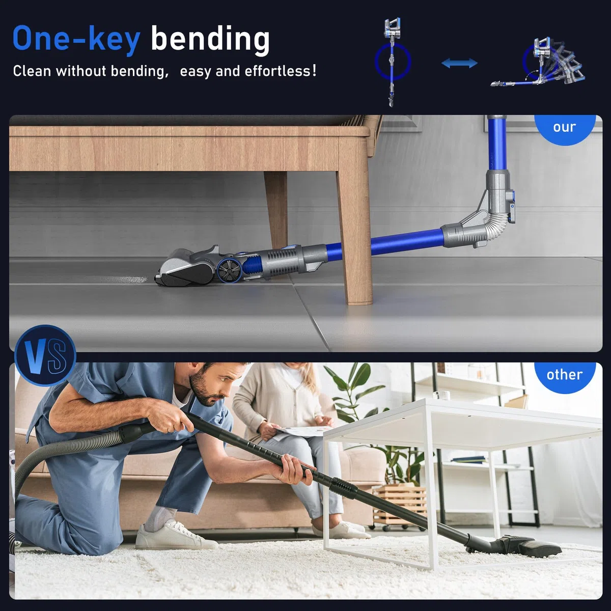 Aspirador inalámbrico con pantalla LED, 50 minutos batería extraíble para aspiradora de gran succión, aspirador de escoba a mano, pequeña aspiradora recargable para alfombras, suelos duros,
