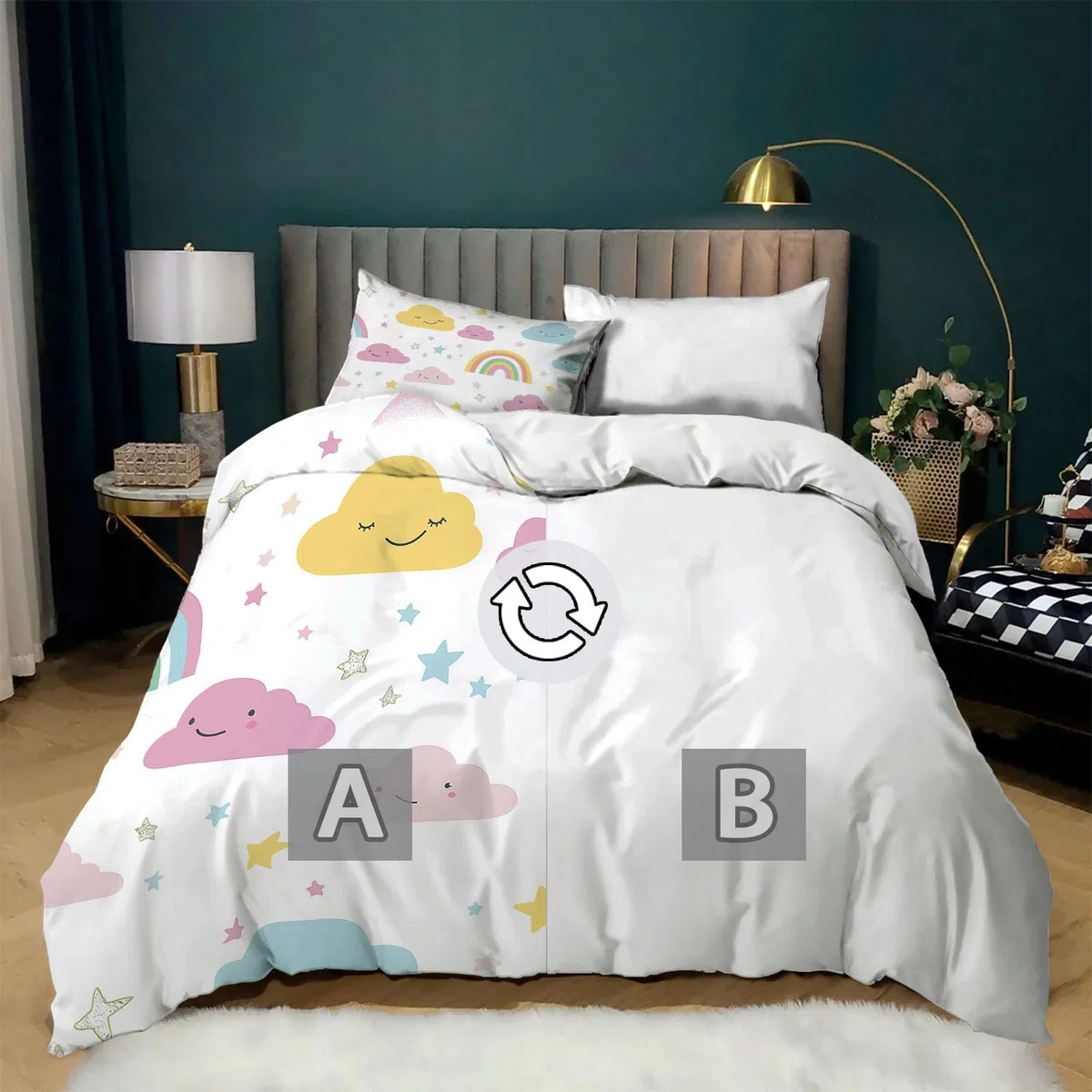 Funda Nordica para Cama 105 Estrellas del Arco Iris De Dibujos Animados Juego de Ropa de Cama Fundas Nórdicas 180x220 cm Poliéster Algodón, 3 Piezas Juego de Cama Cremallera Funda de Almohada